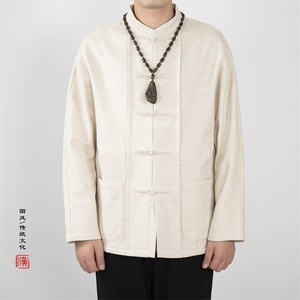 2025秋冬新款风男装立领棉麻加绒加厚男士唐装衬衫C299P105图片