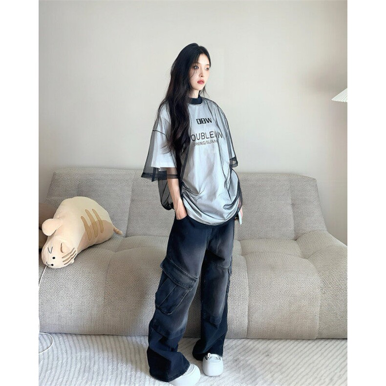 网图夏季新款潮假两件网纱圆领短袖T恤男女G1203-P35,男装T恤,电商C310-1
