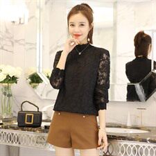 显瘦修身镂空蕾丝套头长袖2021年春季件半高领纯色蕾丝衫/雪纺衫，女装蕾丝衫/雪纺衫，安之芮娜