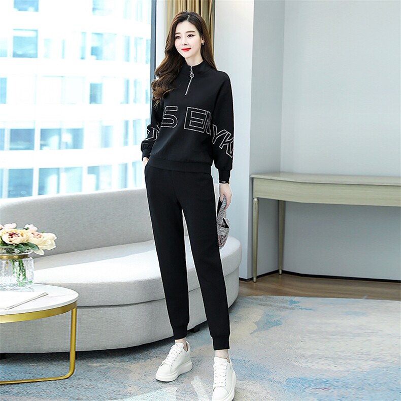 春秋休闲时尚卫衣套装女2023年新品爆款宽松大码女装两件套运动装图片
