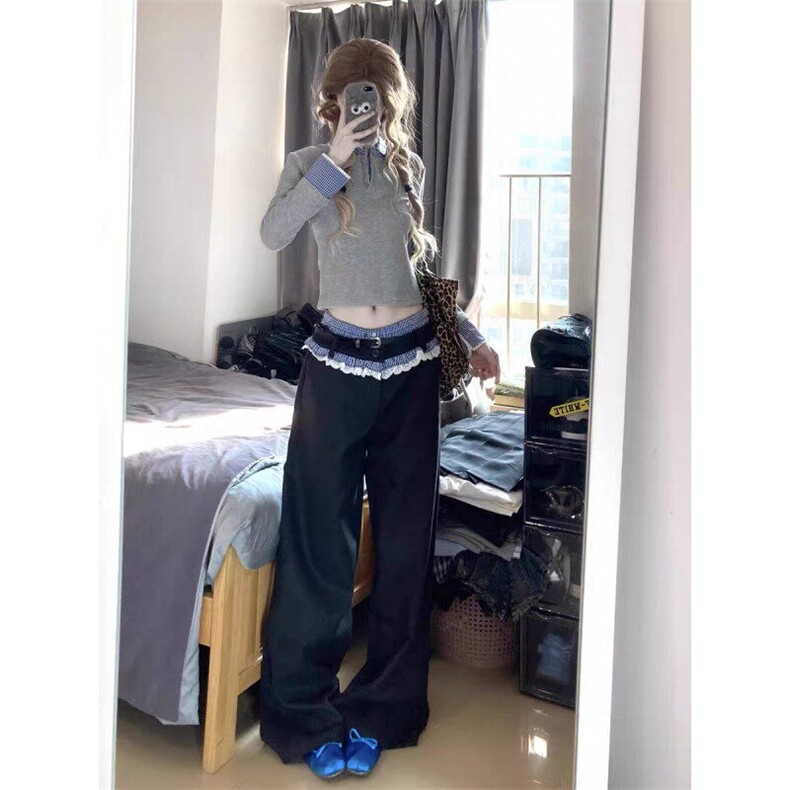 女风 拼接蕾丝蓝边西裤休闲裤ZK0356-P50图片