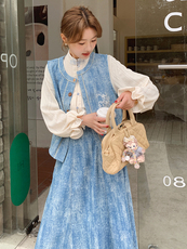 春天小清新开春穿搭牛仔套装裙女2025新款刺绣马甲半身裙三件套装，女装套装/套裙，浙宝305
