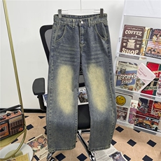 美式高街复古直筒牛仔裤男宽松潮牌休闲做旧水洗阔腿裤T8829/P42，男装牛仔裤，星座506B
