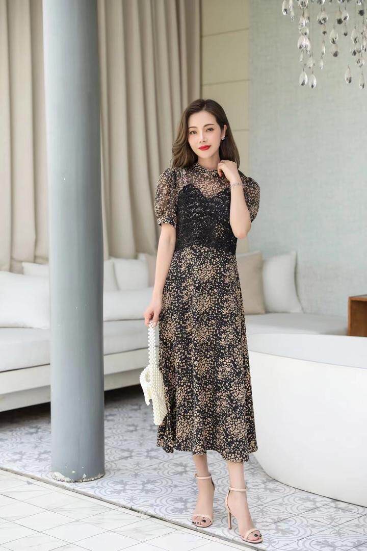 碎花假两套连衣裙，女装连衣裙，蓝芝衣秀