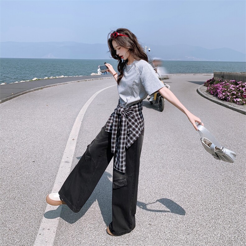 2025夏季新品现货短袖披肩牛仔裤三件套装2C256-9508-P195-K255,女装连衣裙,2C256