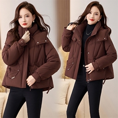 红休闲连帽羽绒服女2024冬季新款加厚白鸭绒面包服保暖外套，商品下架区，魅家