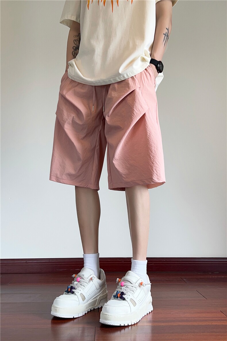 抖音品质夏季新款潮流双褶冰丝宽松五分裤B315-K24139-特p23控48,男装牛仔裤,电商B315