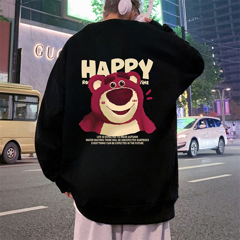 W550加绒P45运动美式印花圆领卫衣男春秋季长袖打底衫宽松外套图片