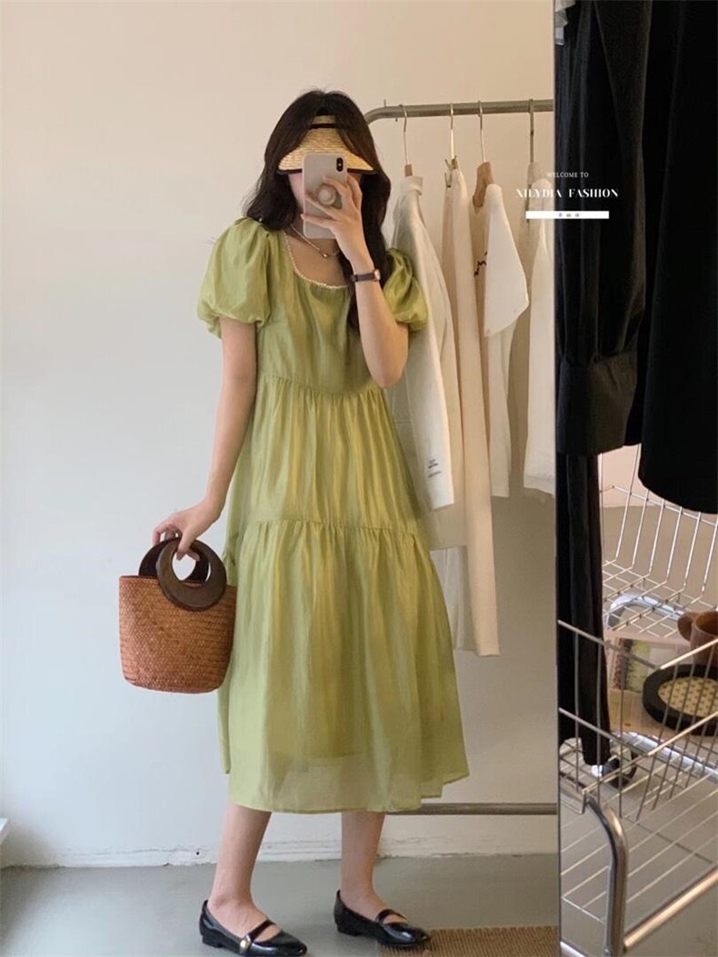 法式泡泡袖连衣裙夏季设计感众温柔高级感初恋裙子,女装连衣裙,香丽迪1
