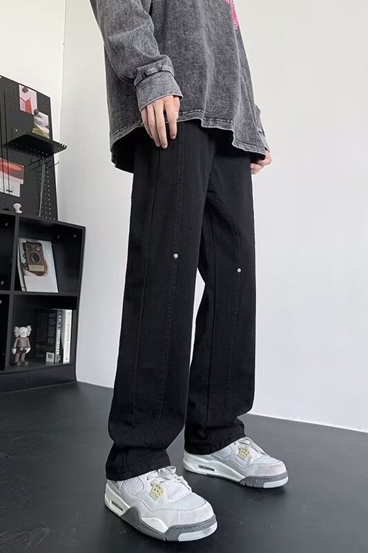美式高街vibe裤子牛仔裤男款设计感工装休闲微喇直筒裤60322-p45,男装牛仔裤,星座1008