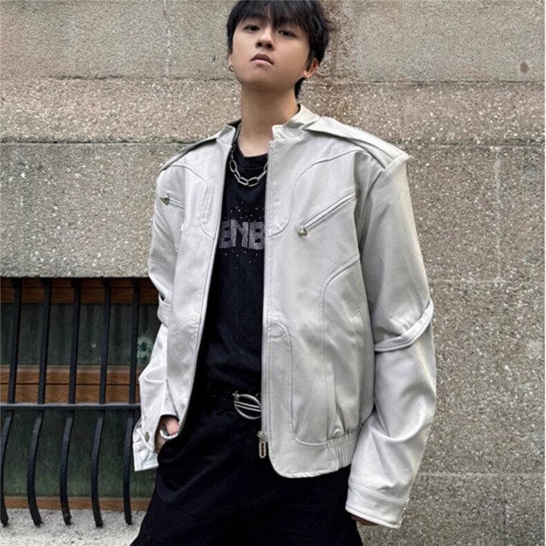高级感皮衣夹克男韩版潮流垫肩廓形外套春秋外套Q835P85,男装夹克,星座1116-2