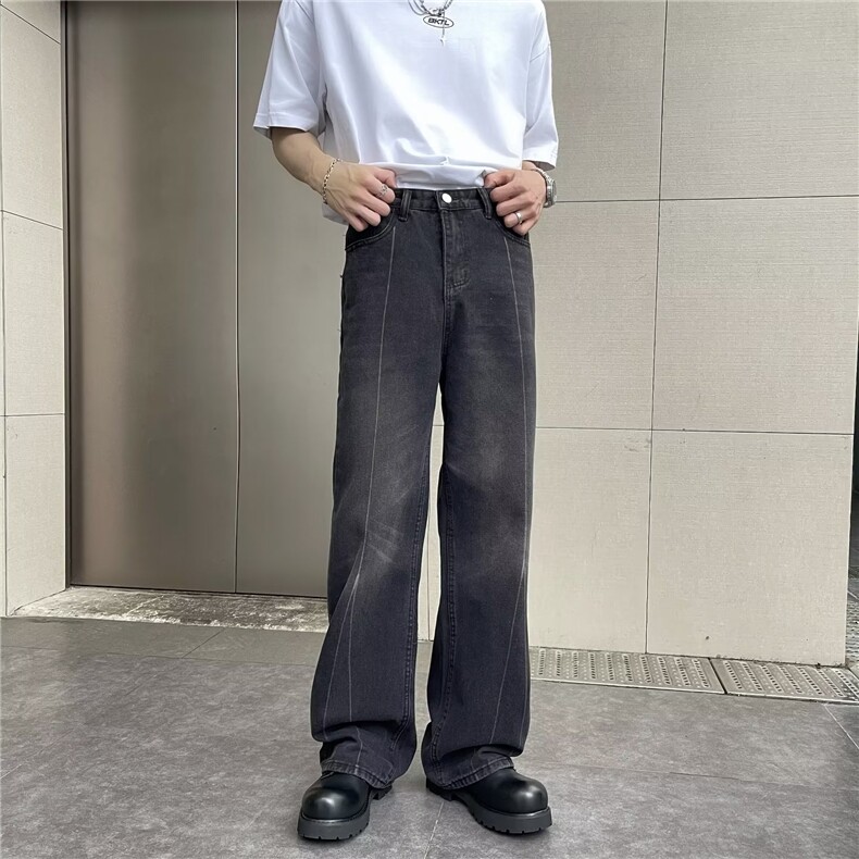 美式vibe裤子高街水洗牛仔裤男设计感小众拉链裤G87P43,男装牛仔裤,星座1116-2