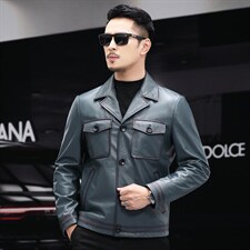 XC2109新款2021真皮机车头层牛皮修身皮夹克男士外套皮衣翻领P580图片