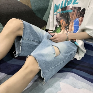 大码破洞牛仔五分裤男2023夏季新款复古中裤直筒宽松短DK6650-P35图片