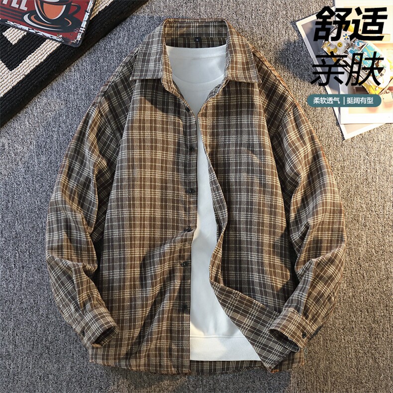 2026春季现货（跨境电商）四季款格子衬衫潮流宽松格纹衬衣图片