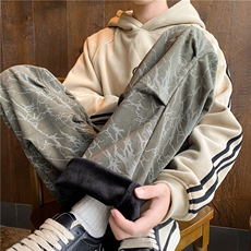 重磅扎染裤子男冬季加绒加厚褶皱设计感大码春秋宽松直筒阔腿长裤，男装休闲裤，电商B315