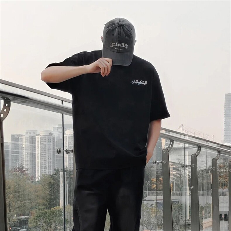 万针全刺绣工艺抖音得物高品质260克重磅纯棉双纱美式高街短袖T恤,男装T恤,电商A486