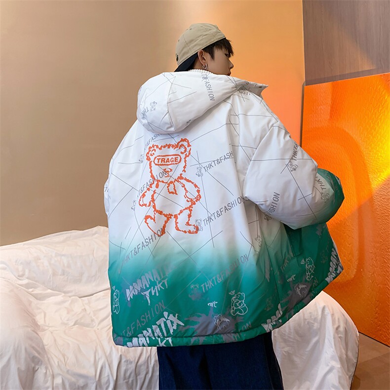 2025冬装渐变印花棉衣男连帽情侣棉服宽松棉袄外套3315-P90控138,男装棉衣,星座207