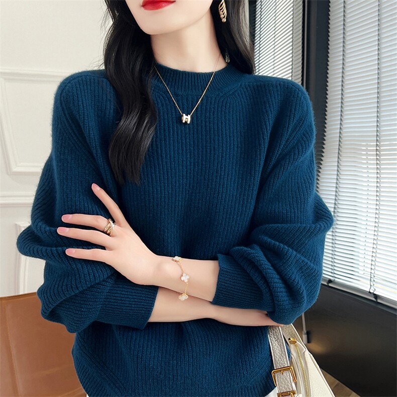 基础简约纯色圆领宽松大版女士羊毛衫2024年秋冬新款,女装羊毛衫,蒙特羊绒