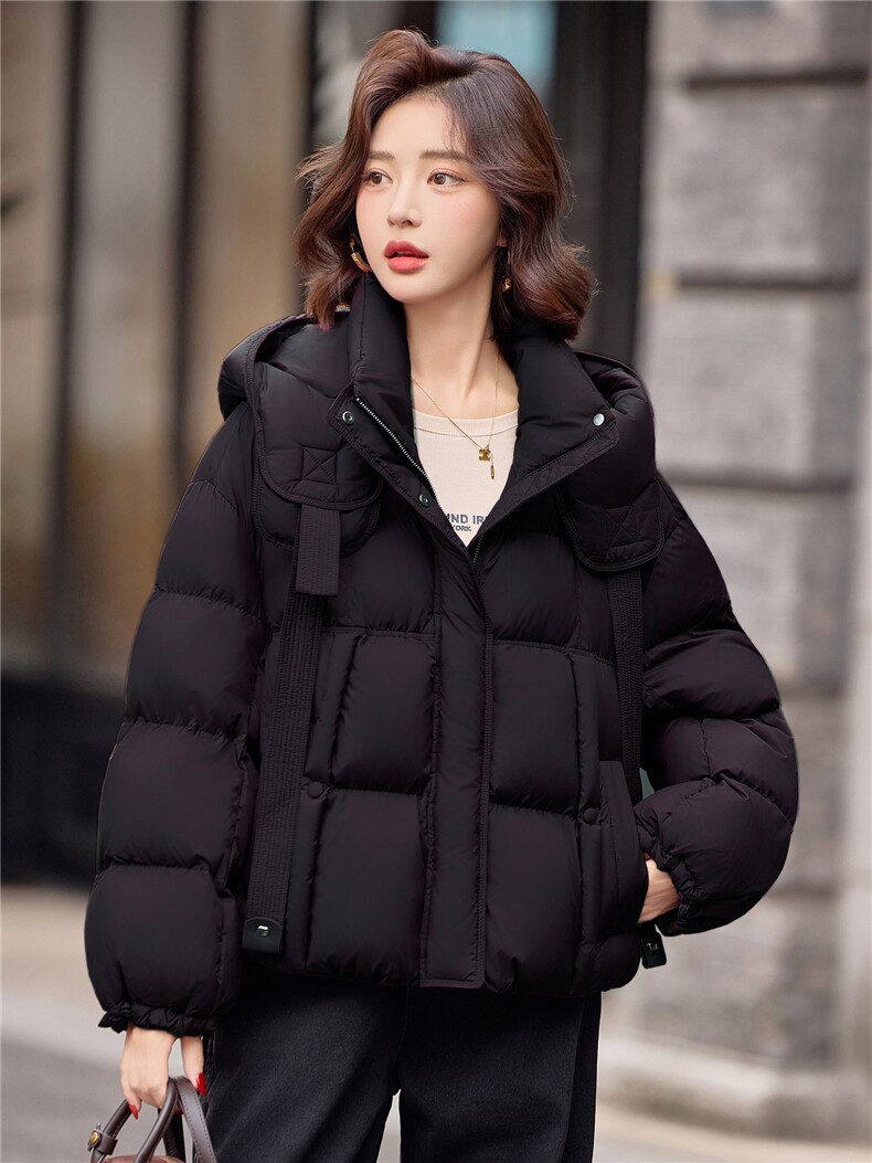 短款羽绒服女冬季2025新款小个子高端品牌时尚宽松白鸭绒连帽外套,女装羽绒服,靓衣阁