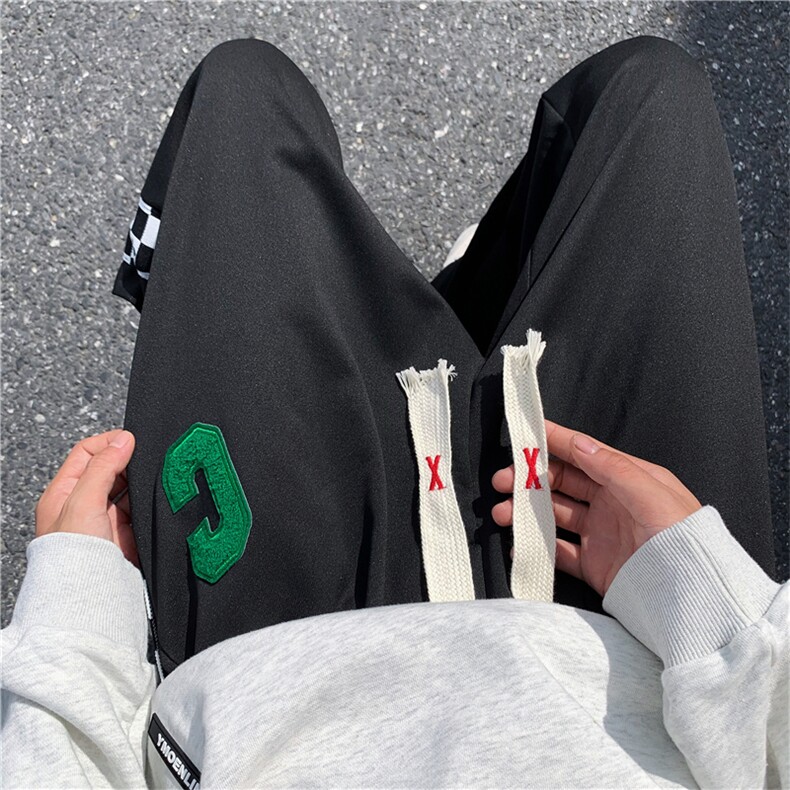 直筒休闲裤男拼接格子高街运动潮牌ins百搭青少年裤子K0304-P35,男装休闲裤,星座308B-1