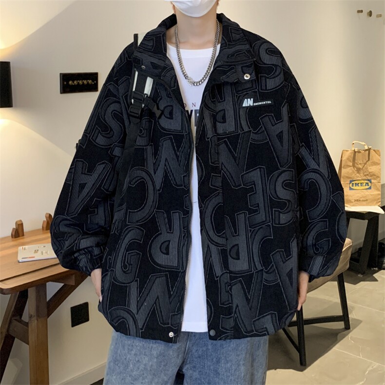 22款秋季新款港风休闲宽松灯芯绒字母夹克,男装夹克,星座410-6（原星座1304-1）
