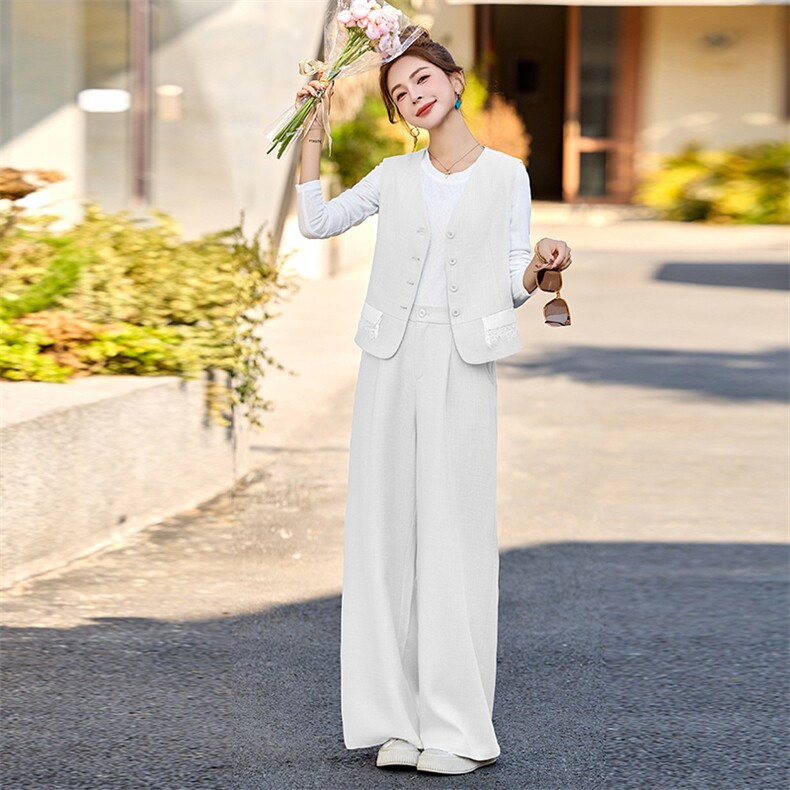 休闲/淑女长袖长裤2025年新款春季阔腿裤三件套装,女装套装/套裙,简韵佳