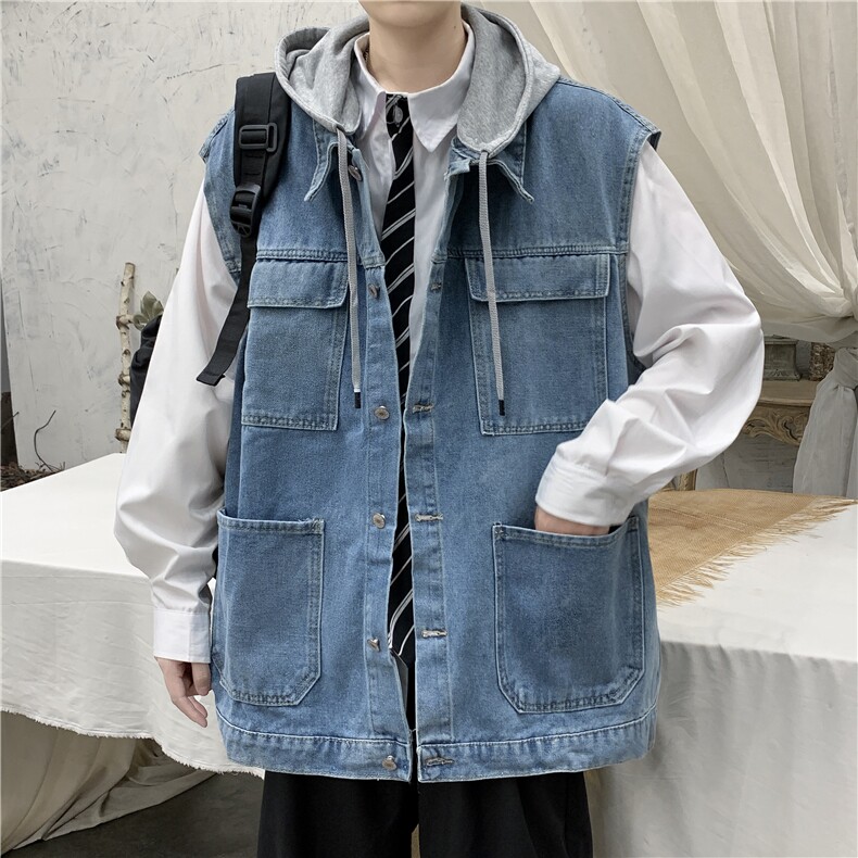 MJ213-p58-限价78M-5XL牛仔马甲连帽工装ins港风潮牌春秋季休闲，男装背心/马甲，星座116