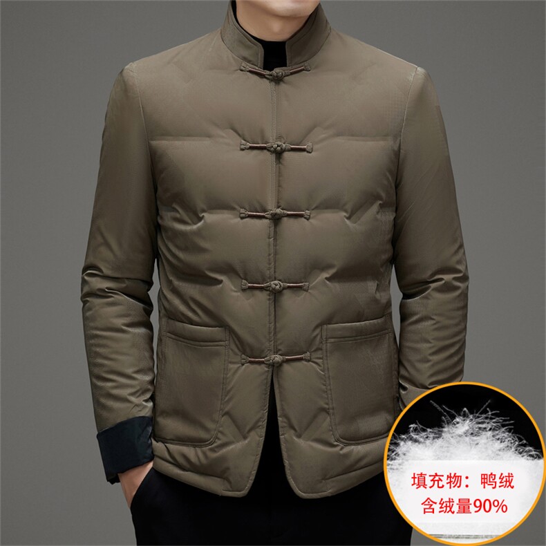 中老年唐装90绒羽绒服男士复古盘扣风羽绒服外套中式唐装,男装羽绒服,钱塘723