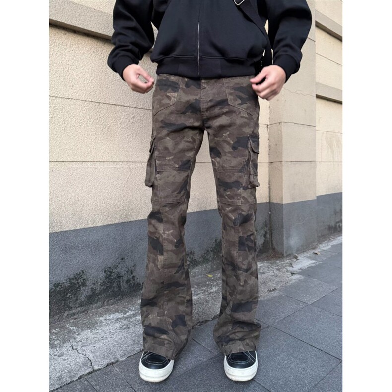 复古美式迷彩多口袋修身工装裤嘻哈微喇裤男女潮K8309-P53网络图，男装工装外套，电商B245