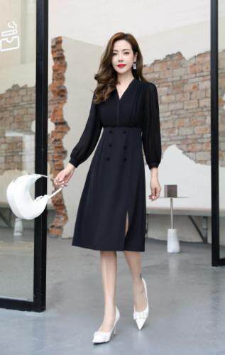 秋季气质修身连衣裙，女装连衣裙，蓝芝衣秀