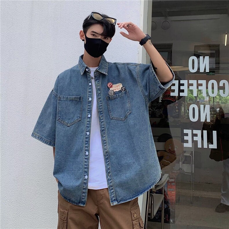 牛仔衬衫男女韩版潮流宽松百搭文艺2025夏季ins外套CY1146-P51,男装衬衫,星座412-2