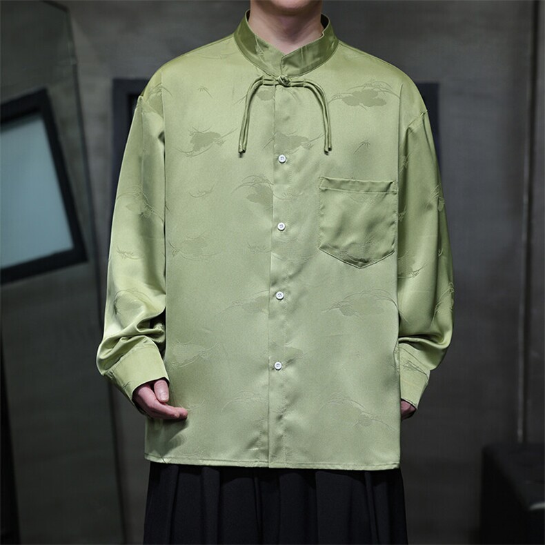 大货已入仓新中式男士大码立领盘扣长袖衬衫CS02-P75控98,男装衬衫,电商A021