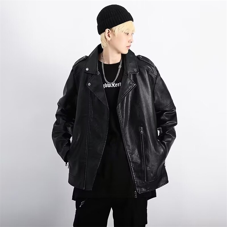 美潮立领PU皮衣外套男女休闲百搭情侣上衣质量风夹克潮PU921,男装夹克,星座506
