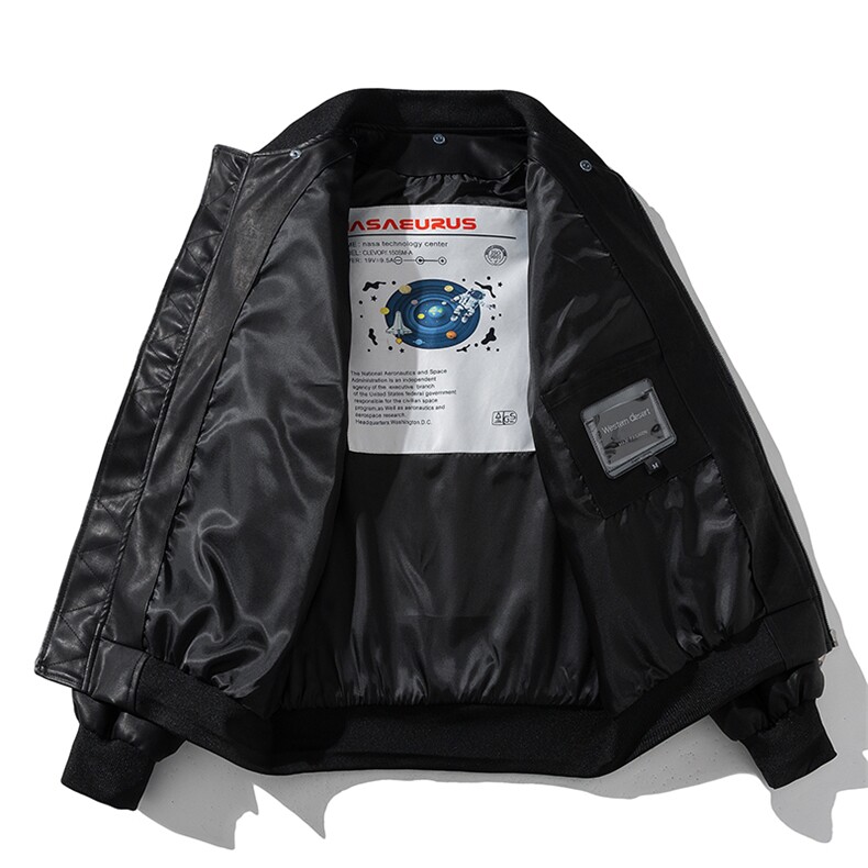 现货黑色PU皮棒球服外套秋冬棉服带帽可拆卸,男装棉衣,电商A105