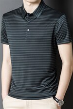 铜氨丝短袖T恤男薄款翻领爸爸夏装新款中老年男士休闲条纹体恤，男装T恤，电商B212（原钱塘6029）