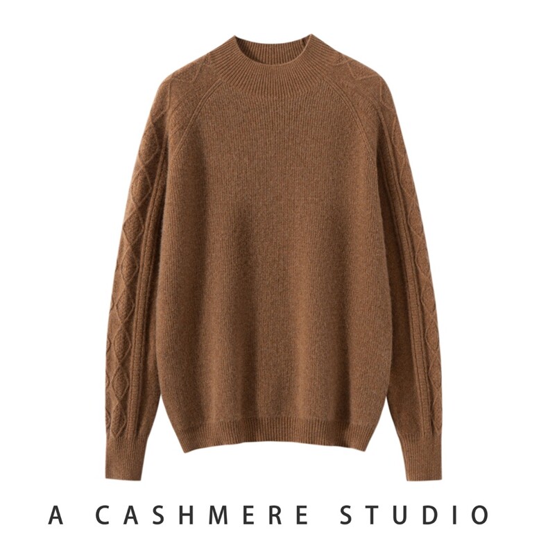 2025年秋季通勤时尚百搭通勤简约休闲扭花半高，女装羊绒衫，戎叶云台