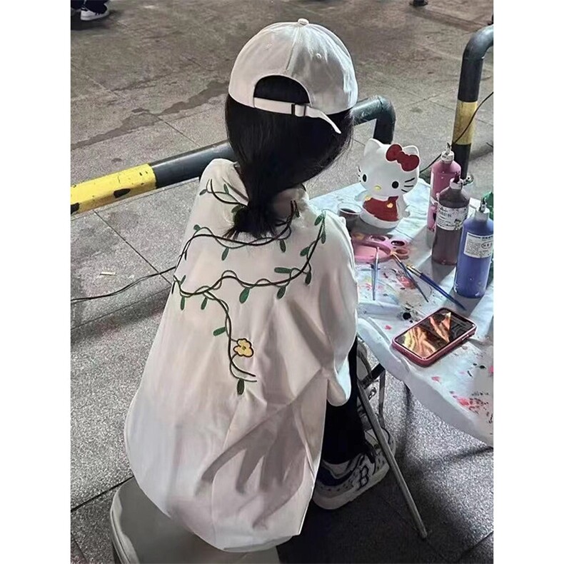 万针全刺绣工艺 高品质260克纯棉双纱美式宽松百搭短袖T恤 特P33图片