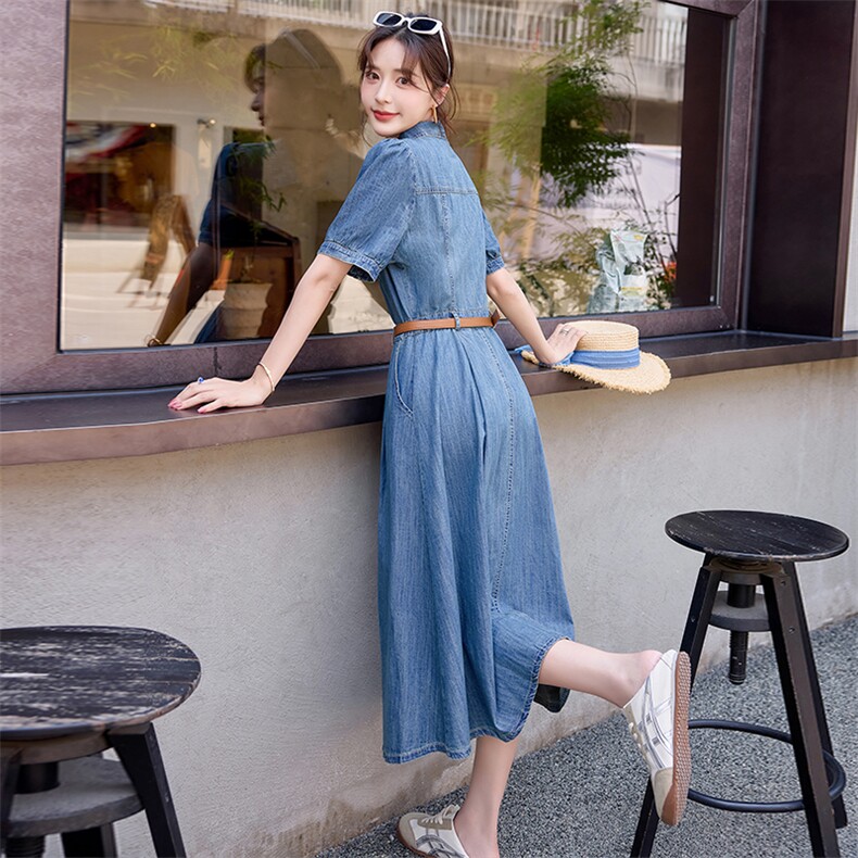 2025年夏季新款时尚翻领显瘦牛仔连衣裙女,女装连衣裙,沁沁公主