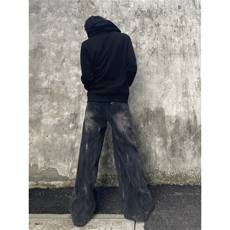 B221美式ins高街暗黑拉链宽松开衫卫衣连帽外套SY2314-P80控108,男装卫衣,电商B221