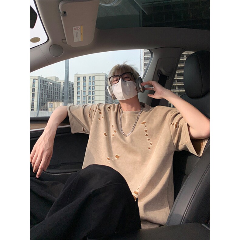 美式破洞短袖T恤男夏季潮牌半袖衣服宽松重磅体恤衫T3650-特价P33,男装T恤,电商A007