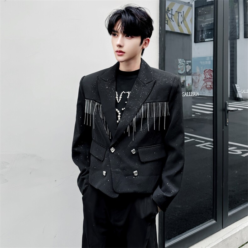短款西装外套男流苏链条小众设计感满天星西服5226-P100,男装西服,星座910-5