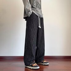 美式扎染水洗裤子男新款水墨设计感卫裤直筒宽松运动加绒长裤，男装休闲裤，星座1013-1