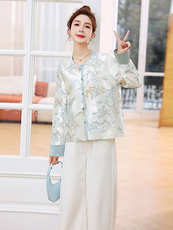 新中式G风刺绣缎面立领外套女2026春新款复古高级感禅意薄款上衣，女装短外套，奕薇雅