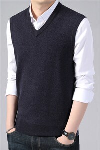 M21WRQ1779限价228元羊毛衫男绵羊毛针织衫V领加厚马甲P132图片