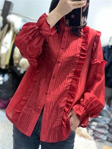 2022新款法式浪漫木耳边时尚高级百搭纯色衬衫,女装衬衫,L·H·X