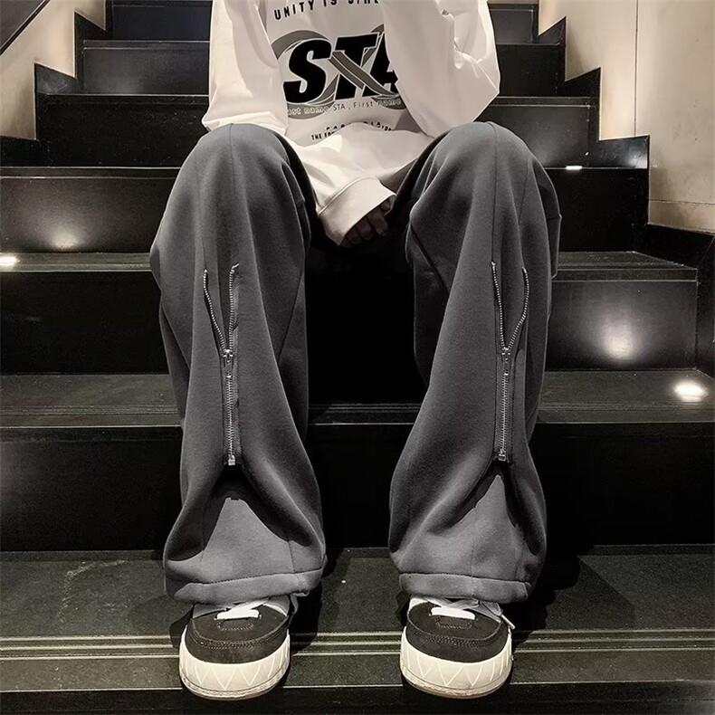 潮牌裤脚拉链卫裤男宽松直筒垂感休闲运动阔腿裤K3021-P38,男装休闲裤,星座1001-1