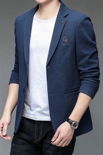 男装西服男春秋季新款男式单西新款中青年时尚纯色西服领宽松外套，男装西服，电商B212（原钱塘6029）