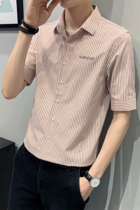 22 夏季薄款衬衫男士短袖高级感休闲百搭条纹衬衣潮流CS186-P45图片