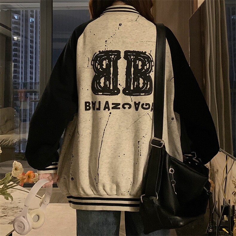 高端泼墨工艺棒球服春秋新款2024学生洋气外套秋季衣服C824-P98,女装职业装,星座911-2(原星座613-2）